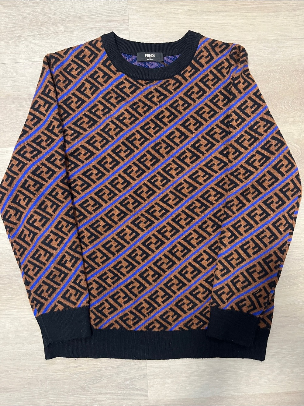 Fendi  Brown & Blue FF Jacquard Crewneck Sweater